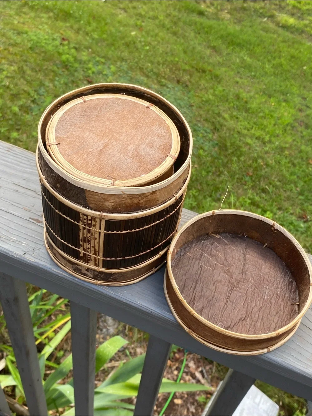 Handcrafted Indonesian Brown Bamboo Storage Canister Set of 3 Bark Box